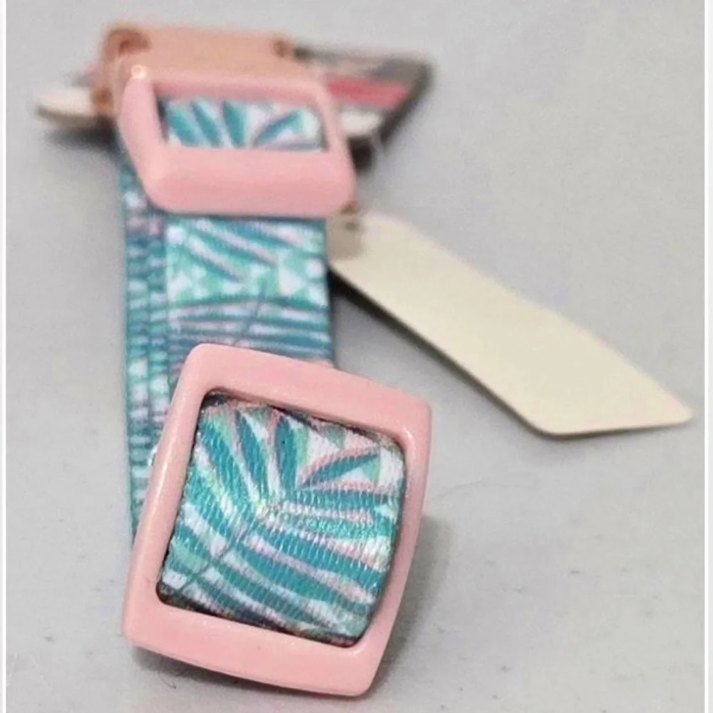 New Dog Collar Small Adjustable Pet Animal Green Tropical Leaves Pink NWT